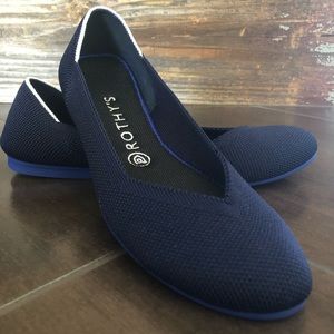 Rothy’s Blue Ballet Flats with White Details